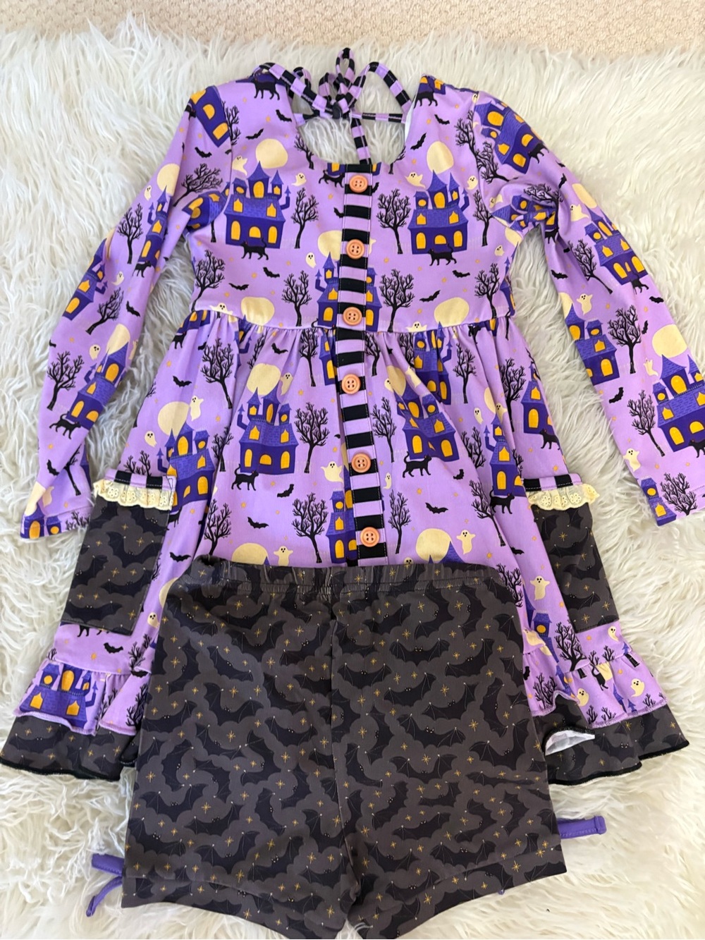 Boutique Purple Halloween Haunted House Girls dress with shorts